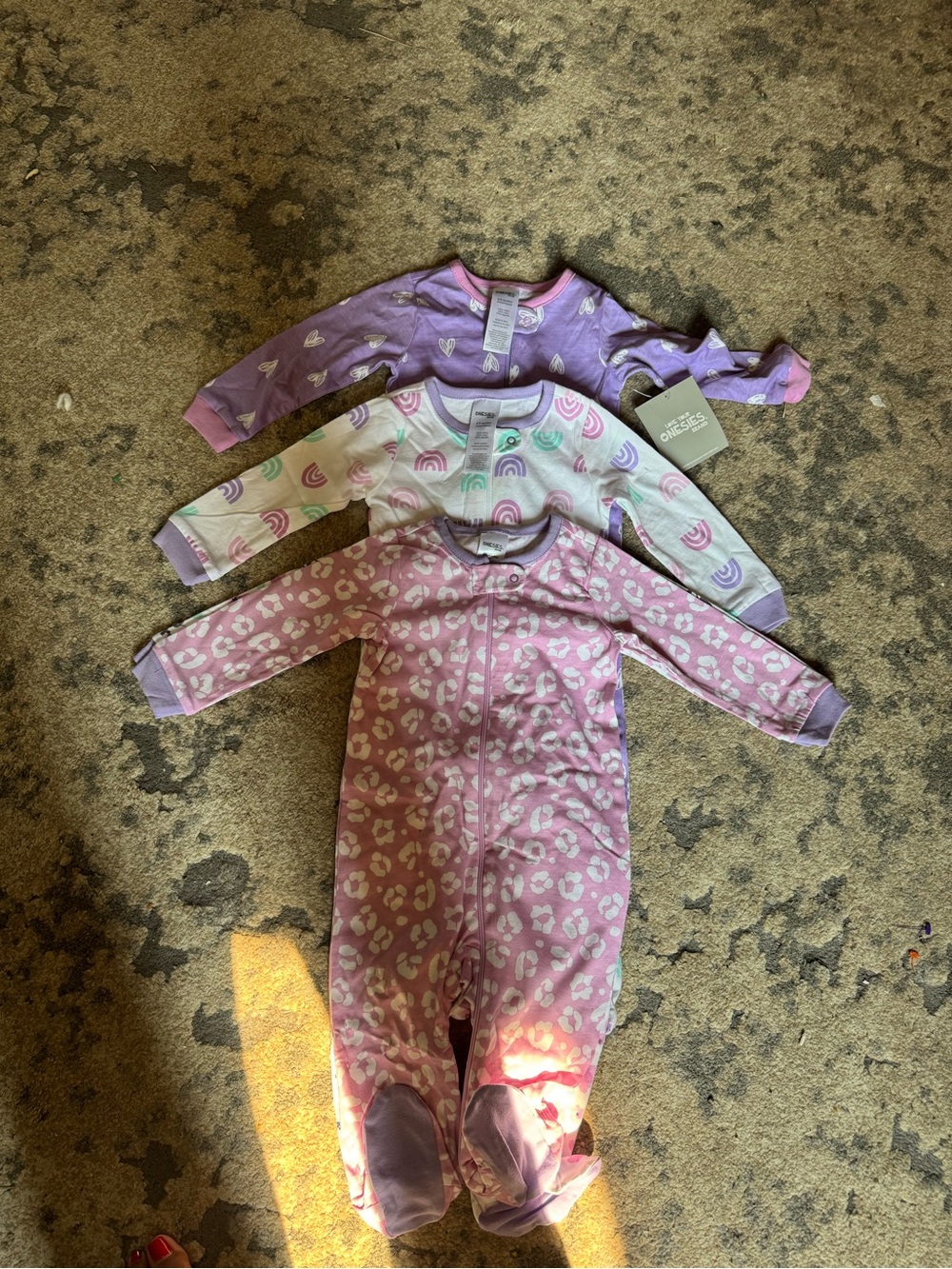 Onesies Pink Lavender Baby Girls' Footed One-Piece Sleepers - Pack of 3
